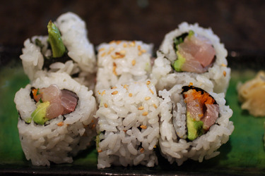 Yellowtail Kamikaze ~ Uramaki ~ yellowtail kingfish with avocado, scallion & tobiko