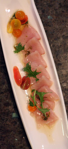 Ivory Salmon Carpaccio ~ Small Plates from the Sushi Bar ~ thinly sliced wild ivory king salmon with yuzu shiso dressing