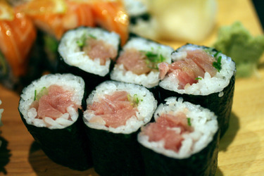 Negi Toro Maki ~ Small Plates from the Sushi Bar ~ Toro with scallion seaweed roll